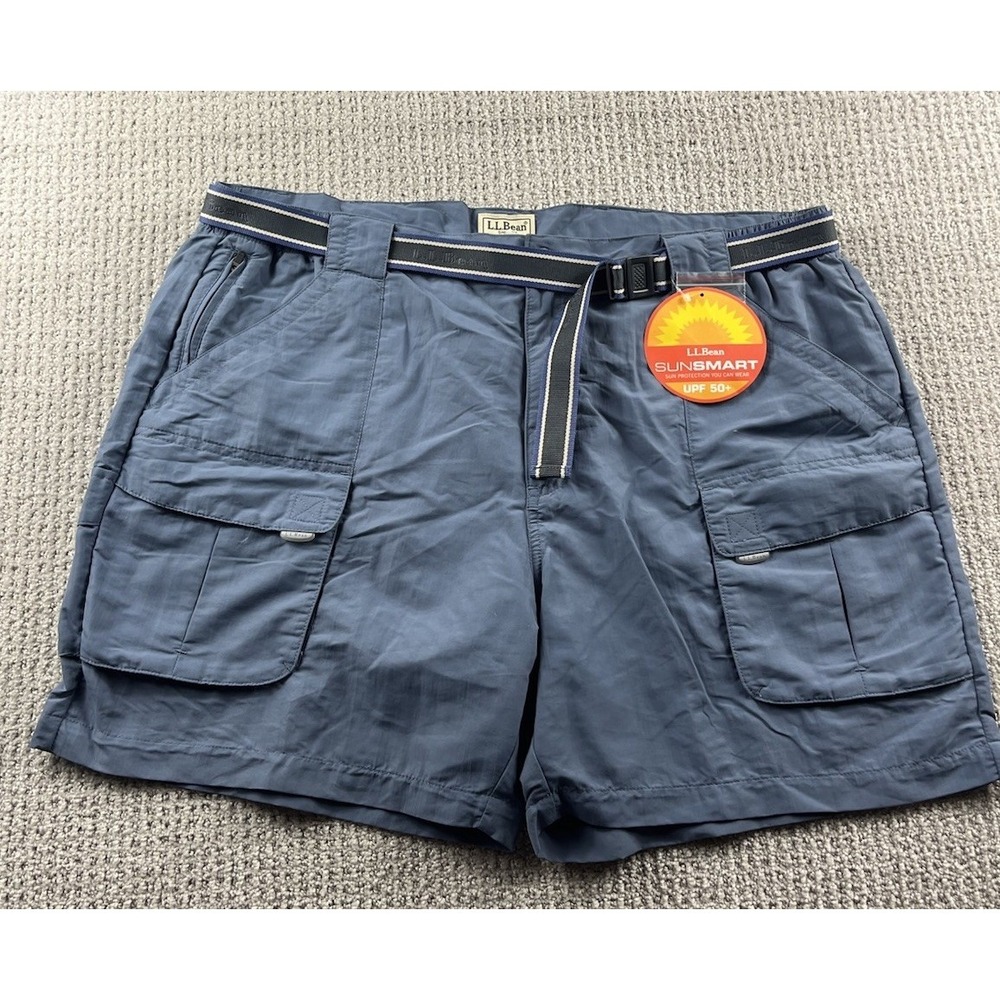 LL BEAN Swim Shorts Nylon Cargo Belted UPF50 Hybrid Lined Trunks Men's XL NEW